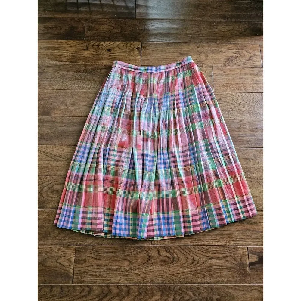 J. Crew Shimmering Madras Plaid A-Line Midi Skirt Women's Size 6 - Picture 8 of 11